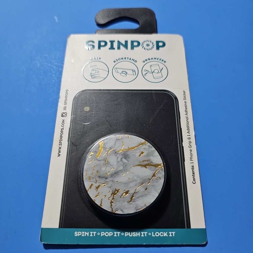 SpinPop: Pop-Up Phone Holder & Stand - GOLD FOIL MARBLE
